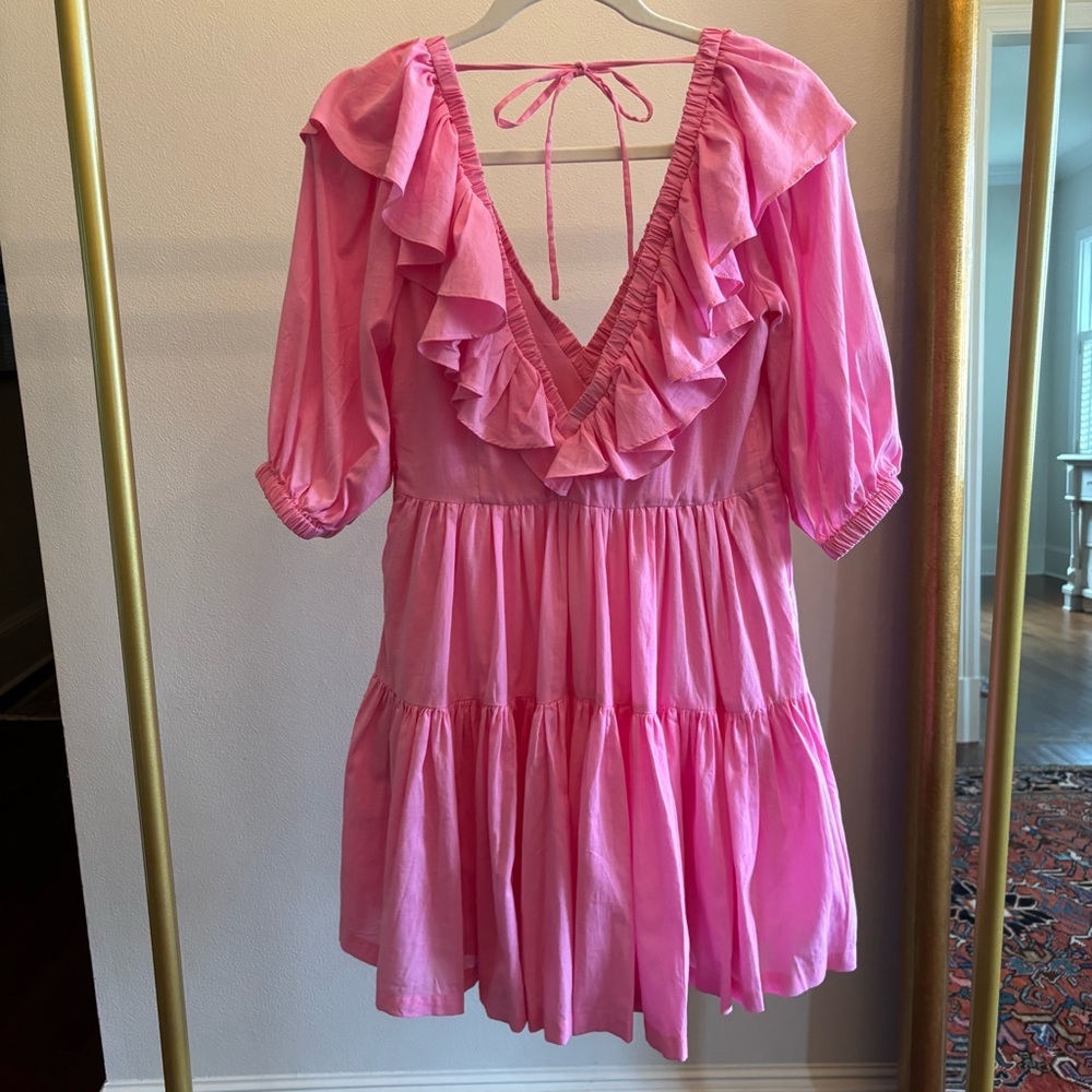 Pink Ruffled V-Neck Dress - Picture 4 of 5